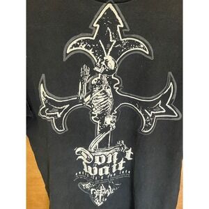 NOTW Not Of This World Mens Black Skeleton Cross Graphic T-Shirt Medium